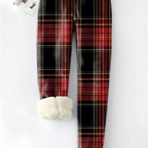 Women's Classical Christmas Plaid Fleece Warm Casual Pants, Pants, color:Red|size:XXL, JustFashionNow