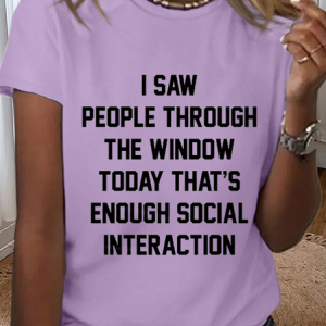Women's Funny Cotton I Saw People Through The Window Simple T-Shirt, color:Purple|size:3XL, Lilicloth.com