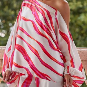 Geometric Asymmetrical Loose Long sleeve Elegant Blouse, Blouses and Shirts, color:White|size:3XL, Stylewe