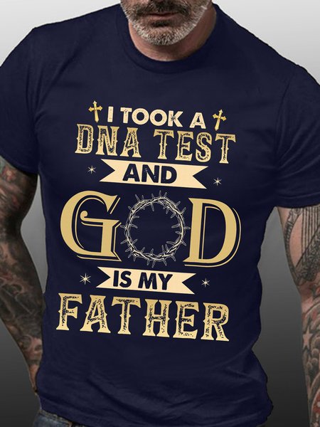 Men’s I Took A DNA Test And God Is My Father Regular Fit Crew Neck Text Letters Casual T-Shirt, T-shirts, Lilicloth.com