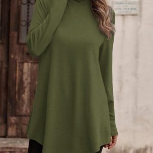 Casual Plain Turtleneck T-Shirt, T-Shirts, color:Green|size:XXL, JustFashionNow