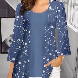 Loose V Neck Casual Two-Piece Set, Suit Set, color:Blue|size:XXL, JustFashionNow