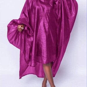 Regular Fit Stand Collar Plain Elegant Wedding Guest Dress, Midi Dresses, color:Purple|size:XXL, Stylewe