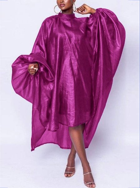 Regular Fit Stand Collar Plain Elegant Wedding Guest Dress, Midi Dresses, color:Purple|size:XXL, Stylewe