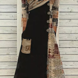 Cotton Blends Loosen Color Block Dress, Casual Dresses, color:Brown|size:XXL, JustFashionNow