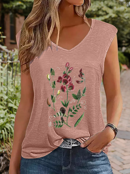 Women's Cap Sleeve Tank Top Camisole Summer Floral V Neck Daily Simple Top, JustFashionNow Tanks & Camis, color:Pink|size:3XL,