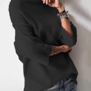 Casual Plain Boat Neck Long Sleeve Shirt, Pullovers, color:Black|size:XXL, Stylewe