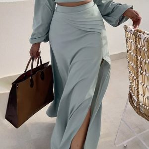 Vacation Regular Fit Plain Skirt, Skirts, color:Gray|size:XXL, Stylewe