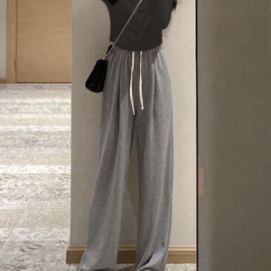 Women Plain Square Neck Long Sleeve Comfy Casual Buckle Top With Pants Two-Piece Set, Sets, color:Black-grey|size:XXL, Noracora