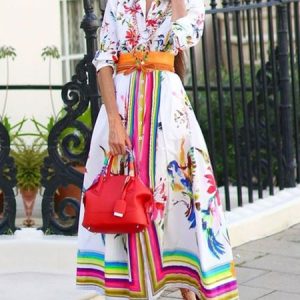 Floral Shirt Collar Regular Fit Vacation Shirt Dress, Maxi Dresses, color:White|size:XS, Stylewe