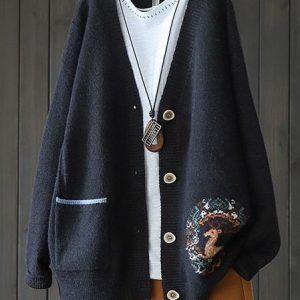 Women Wool/Knitting Deer Long Sleeve Comfy Casual Cardigan, Cardigans, color:Black|size:4XL, Noracora