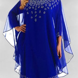 Hot Drilling Crew Neck Party Dress, DRESSES, color:Blue|size:4XL, Noracora