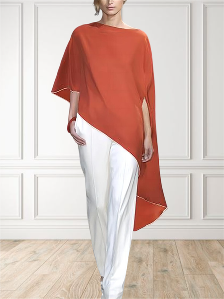 Color Block Loose Asymmetrical Casual Shirt, Blouses and Shirts, color:Orange|size:XXL, Stylewe