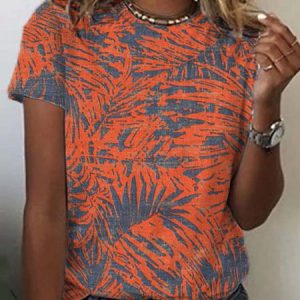 JFN Crew Neck Tropical Plants Vacation T-Shirt/Tee, T-Shirts, color:Multicolor|size:3XL, JustFashionNow