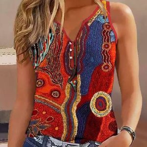 Ethnic Casual Regular Fit Tank Top, Tanks & Camis, color:Red|size:XXL, JustFashionNow