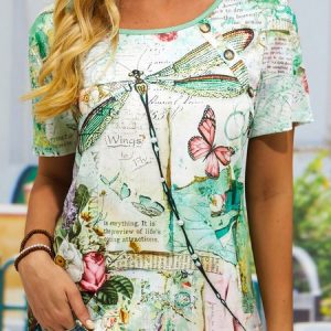 Buckle Knitted Casual Dragonfly Shirt, Shirts & Blouses, color:Purple|size:XXL, JustFashionNow