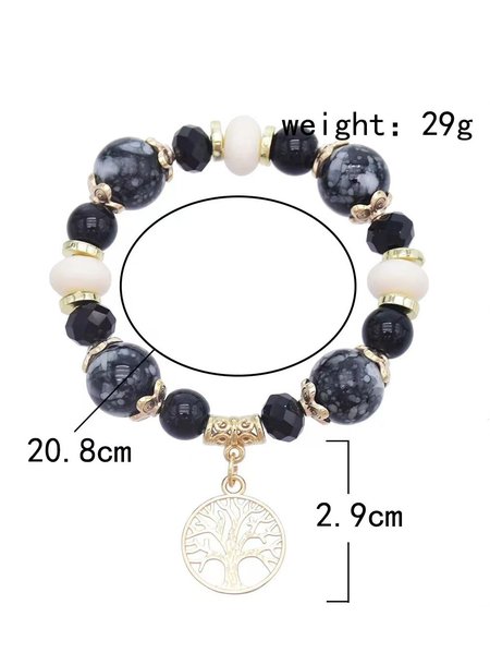 Tree of Life Beaded Bracelet, Bracelets, color:Black, JustFashionNow