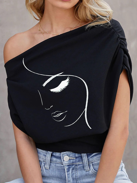Lightweight Asymmetrical Short sleeve Urban Loose Face Shirt, Blouses and Shirts, color:Black|size:XXL, Stylewe