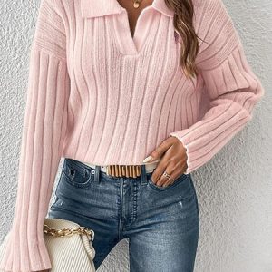 Women Wool/Knitting Plain Long Sleeve Comfy Casual Sweater, Sweaters, color:Pink|size:XL, Noracora