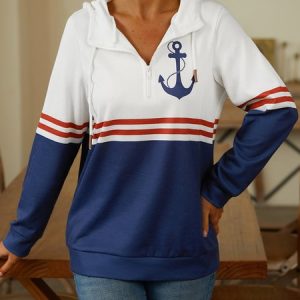 Striped Loose Casual Zipper Sea Sweatshirt, Sweatshirts & Hoodies, color:Multicolor|size:XXL, JustFashionNow