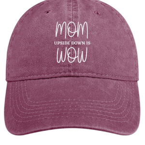 Lilicloth X Kat8lyst Mom Upside Down Is Wow Women’s Text Letters Adjustable Denim Hat, color:Wine Red|size:One-size, Lilicloth.com