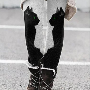 Women Casual Autumn Cat Spandex Natural Regular Fit Leggings Regular Regular Size Leggings, leggings, Roselinlin - Online Catalog