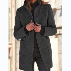 Lapel Collar Long Sleeve Plain Regular Loose Jacket For Women, Jackets, color:Black|size:3XL, Noracora