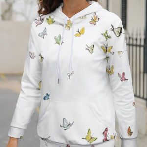 Casual Hoodie Butterfly Hoodie Pocket Stitching, Hoodies & Sweatshirts, color:White|size:4XL, Noracora