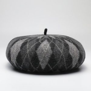 Contrasting Geometric Ribbed Graphic Thermal Art Wool Beret, Hats, color:Black|size:One-size, Stylewe