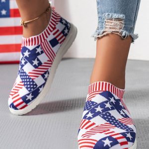 Independence Day America Flag Breathable Flyknit Slip On Sneakers, Sneakers, color:Color2|size:43, JustFashionNow