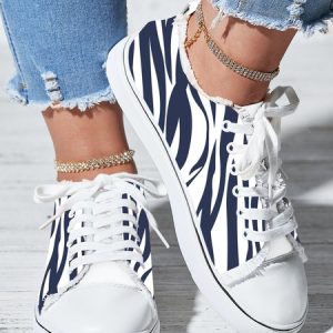 Abstract Striped Print Raw Hem Lace-Up Canvas Shoes, Sneakers, color:As Picture|size:43, JustFashionNow