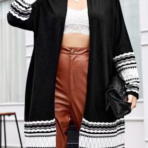 Striped Others Loose Cardigan With No, Sweaters, color:Black|size:5XL, JustFashionNow