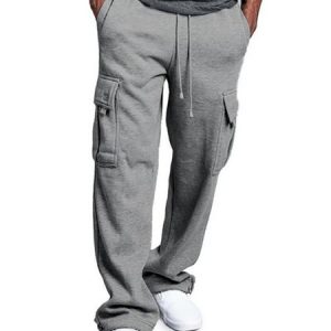 Cotton Casual Plain Loose Cargo pants, Pants, color:Light Gray|size:4XL, JustFashionNow