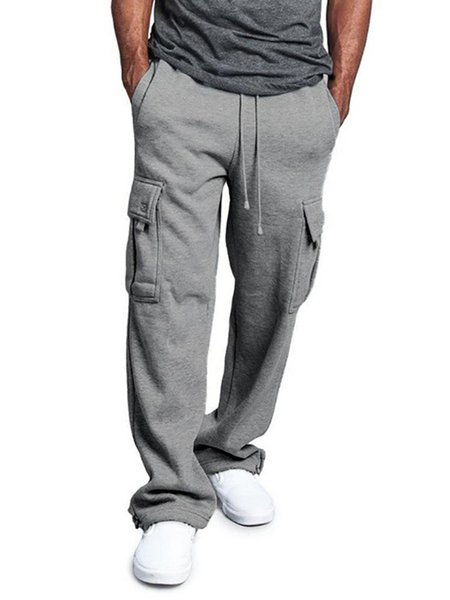 Cotton Casual Plain Loose Cargo pants, Pants, color:Light Gray|size:4XL, JustFashionNow
