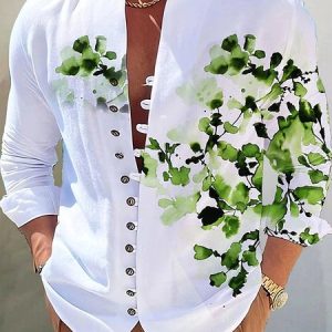 Casual Floral Printing Collar Boho Vacation Shirt, Shirts ＆ Blouse, color:Green|size:3XL, JustFashionNow