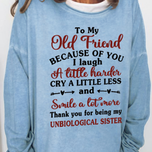 Women's Because Of You I Laugh A Little Harder, Cry A Little Less And Smile A Lot More Casual Text Letters Sweatshirt, color:Light Blue|size:3XL, Lilicloth.com