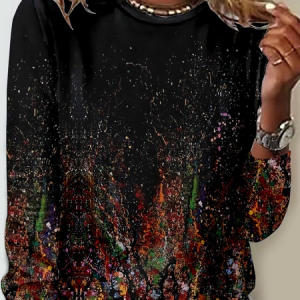 Women's Regular Fit Simple Abstract Crew Neck Shirt, color:Black|size:3XL, Lilicloth.com