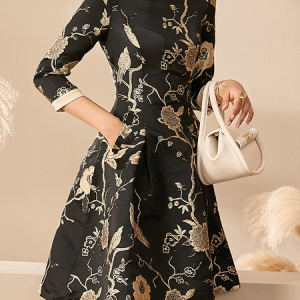 Elegant Crew Neck Dress & Party Dress, Midi Dresses, color:Black|size:XXL, Stylewe