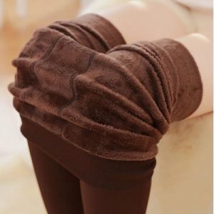 Casual Plain Fleece Natural Ankle Pants Legging, Leggings, color:Coffee|size:One-size, Noracora