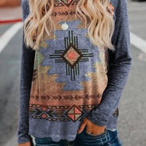 West Styles/Cows Long Sleeve Shirt & Top, T-Shirts, color:Blue|size:XXL, JustFashionNow