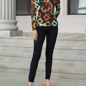Stylewe Daily Regular Fit Geometric Long Sleeve Top, Tops, color:Multicolor|size:XXL, Stylewe