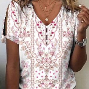 Casual Loose V Neck T-Shirt, T-Shirts, color:White|size:XXL, JustFashionNow