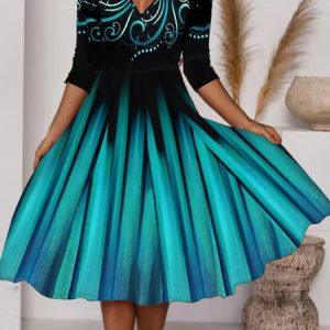 V Neck Geometric Regular Fit Dress, Formal Dresses, color:Blue|size:XXL, JustFashionNow