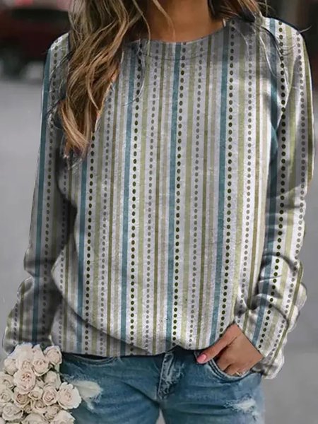 Casual Loose Crew Neck Striped Sweatshirt, Sweatshirts & Hoodies, color:Stripe|size:XXL, JustFashionNow