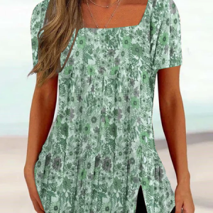 Buttoned Casual Square Neck Shirt, Shirts & Blouses, color:Green|size:XXL, JustFashionNow