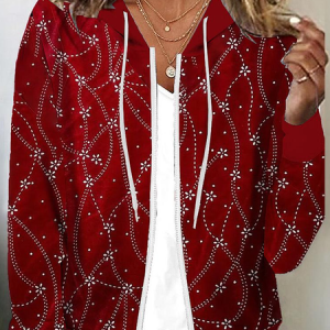 Hoodie Long Sleeve Floral Regular Micro-Elasticity Loose Jacket For Women, Jackets, color:Red|size:XXL, Noracora
