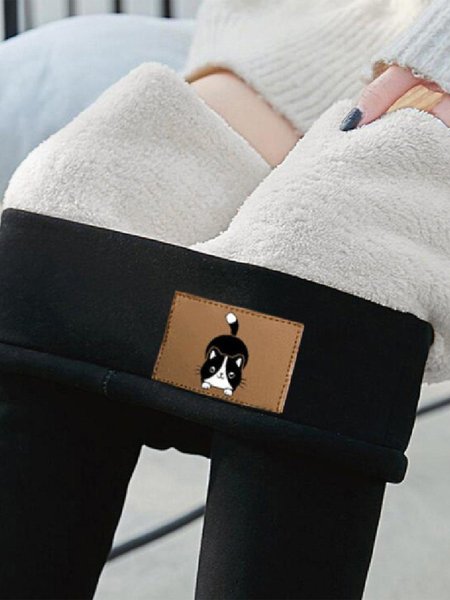 Fluff/Granular Fleece Fabric Casual Plain Pants, Pants, color:Black|size:XXL, JustFashionNow
