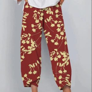 Casual Plants Regular Fit Pants, Pants, color:Crimson|size:XXL, JustFashionNow