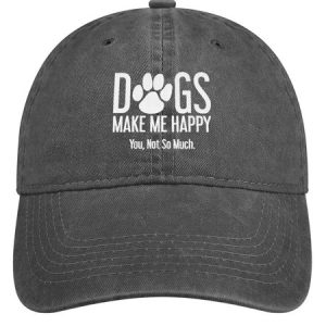 Dogs Make Me Happy You Not So Much Denim Hat, color:Deep Gray|size:One-size, Lilicloth.com