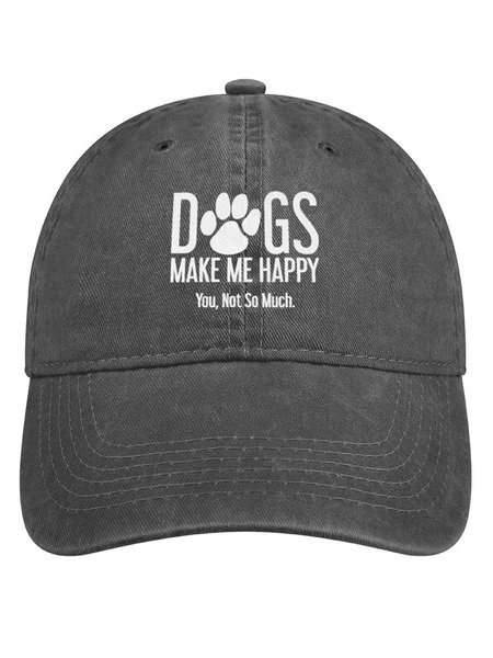 Dogs Make Me Happy You Not So Much Denim Hat, color:Deep Gray|size:One-size, Lilicloth.com